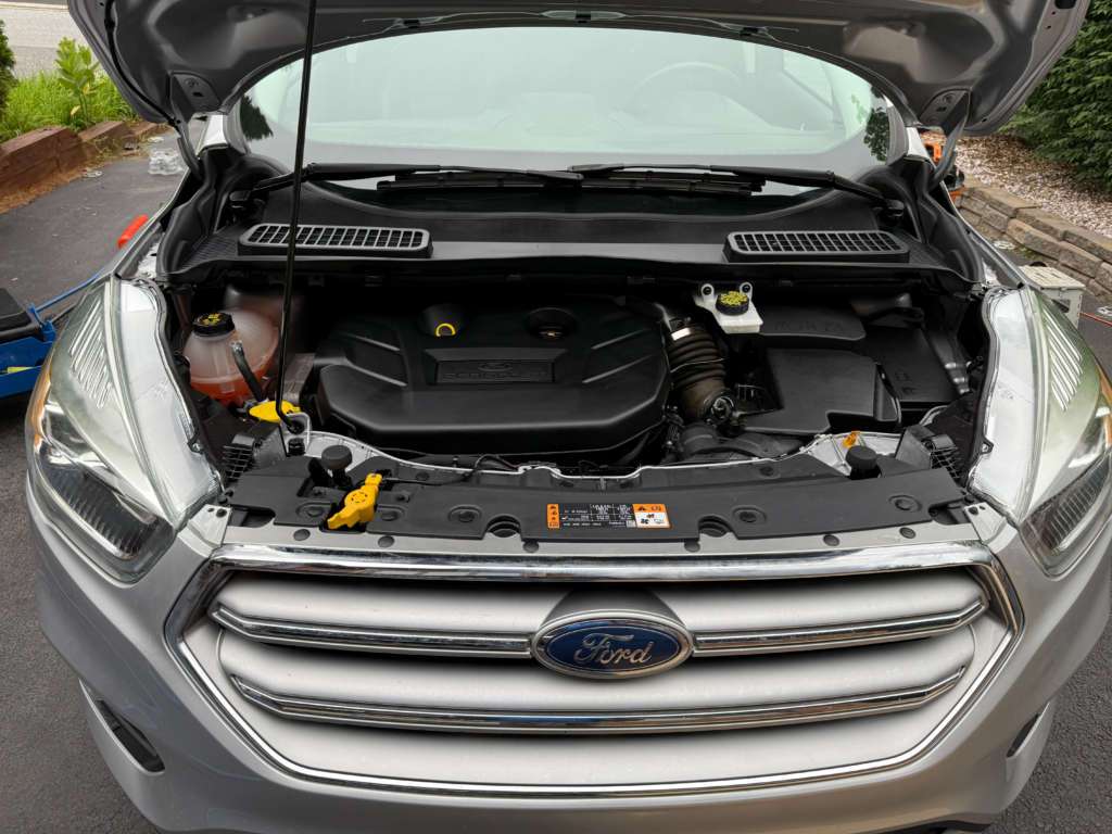 A close up of an engine of a car