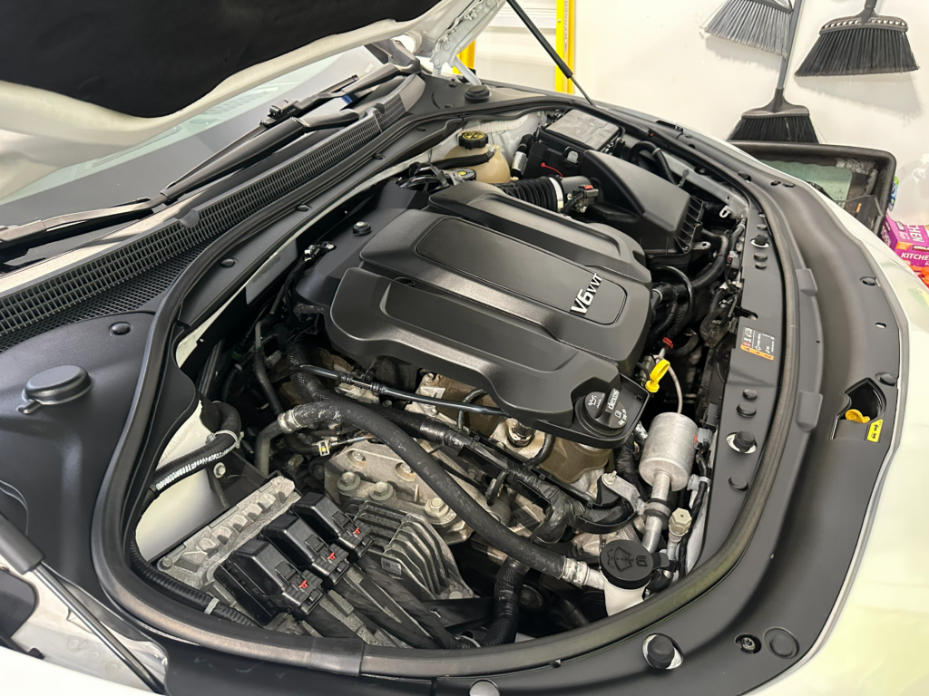 A close up of an engine of a car