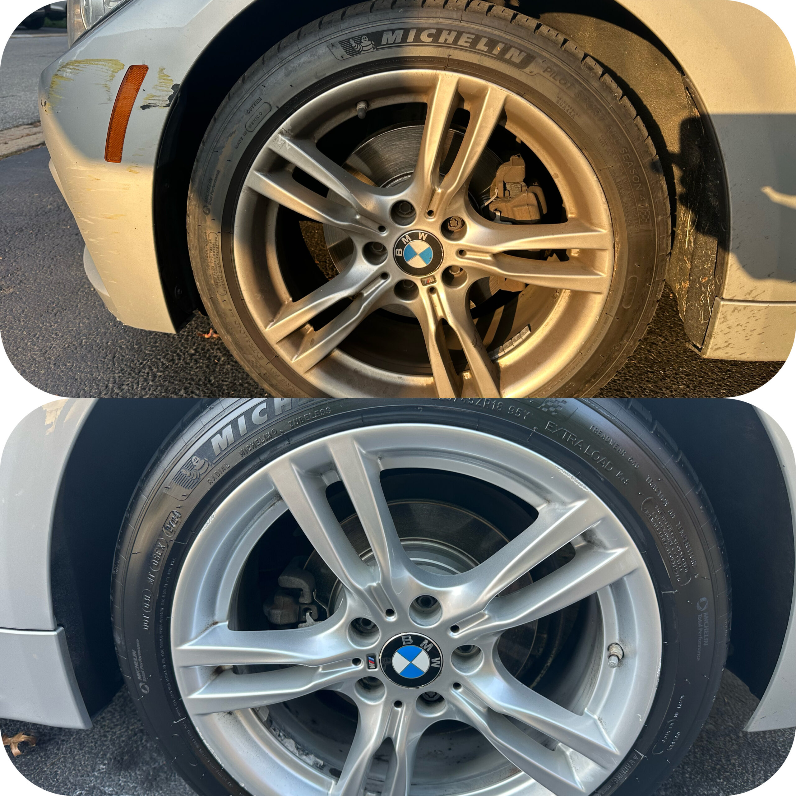 A close up of a wheel on a car