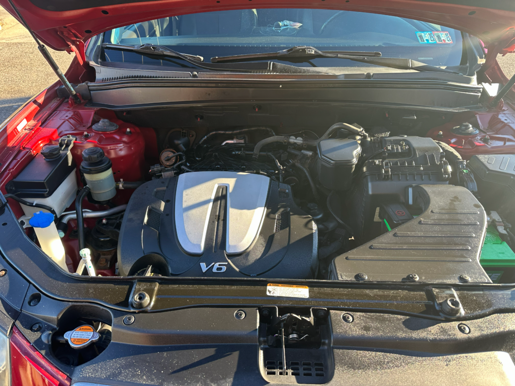 A close up of an engine of a car